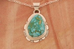 Genuine Turquoise Mountain Mine Sterling Silver Native American Pendant